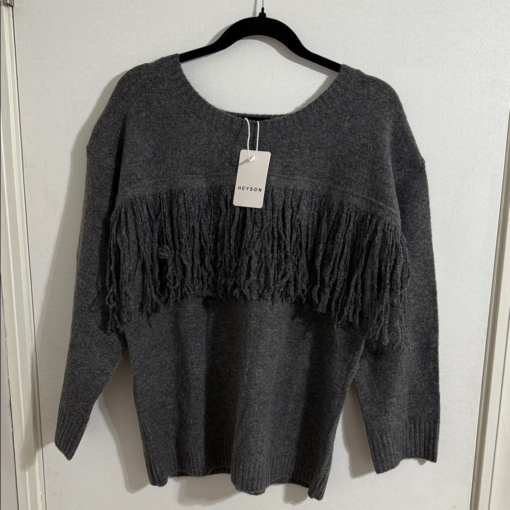 HEYSON Charcoal Fringe Sweater